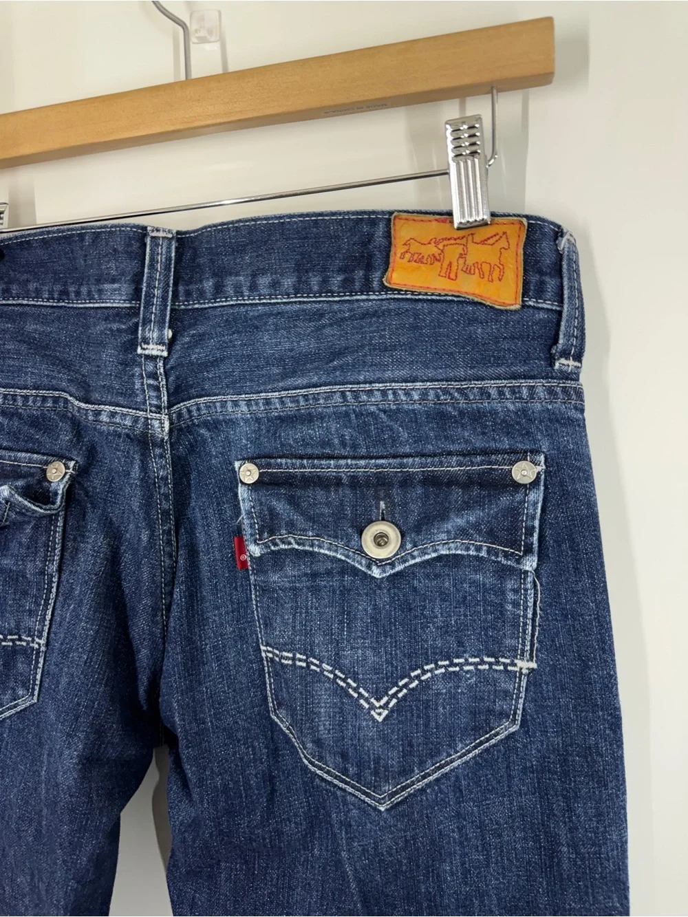Levi’s Y2K 2000s Mens Bootcut Jeans 34x34 Dark Wash Flap Pocket Western Denim